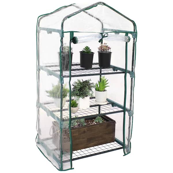Sunnydaze Decor Sunnydaze 2 ft. 3 in. x 1 ft. 7 in. x 4 ft. 2 in. Portable 3-Tier Mini Greenhouse for Outdoors - Clear
