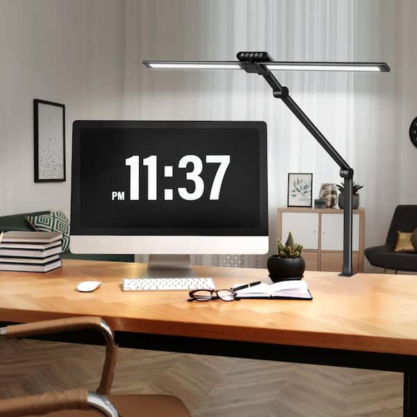 30 in. Black Plug-In Dimmable and Flexible Clip-On Desk Lamp with Integrated LED