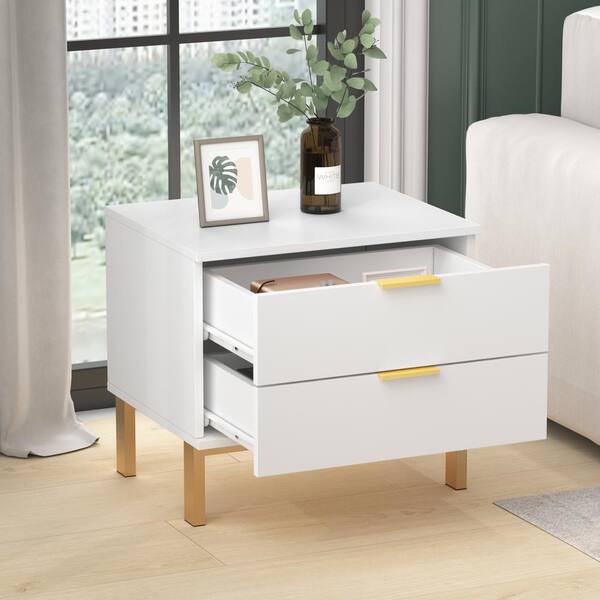 FUFU&GAGA 2-Drawer White Wooden Nightstand Bedside Table FUFU&GAGA 2-Drawer White Wooden Nightstand Bedside Table
