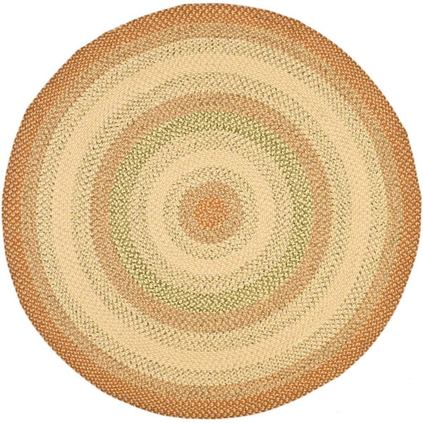 Braided Rust/Multi  5 ft. x 5 ft. Machine  Washable Border Solid Color Round Area Rug