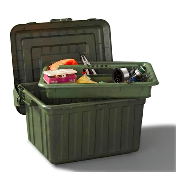 Durabilt 15 Gallon Tough Plastic Storage Container, Camo Green, 6 Count 
