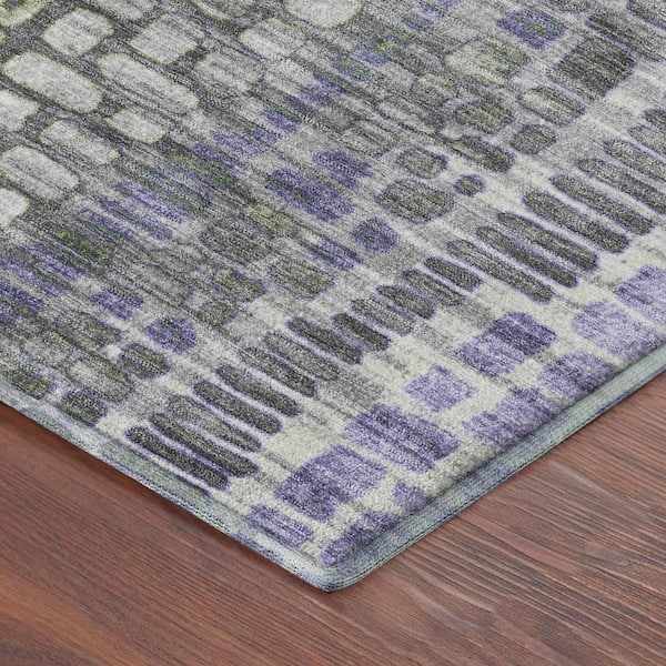 Mayfield Premium Machine Washable Abstract AMF2268 Purple 3 ft. x 5 ft. Area Rug