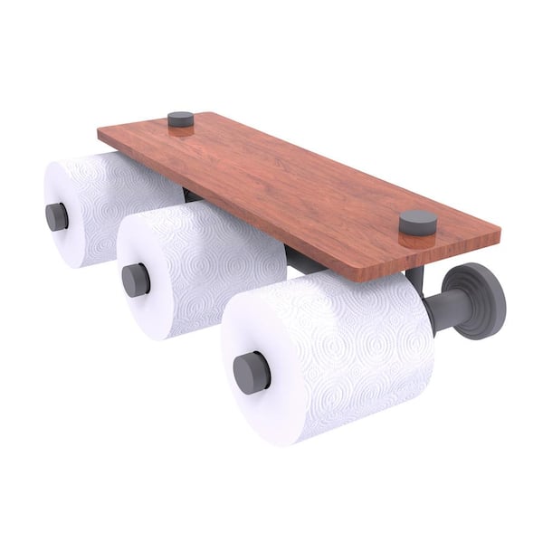 Allied Brass Waverly Place Horizontal Reserve 3-Roll Toilet Paper Holder with Wood Shelf in Matte Gray