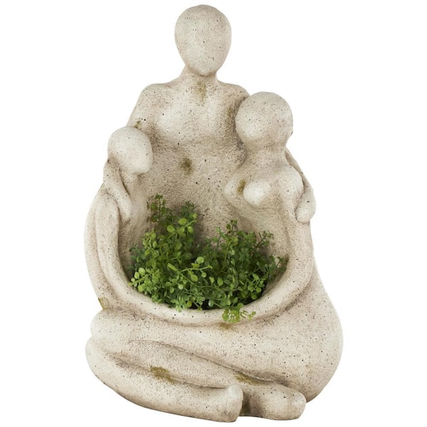 Litton Lane 19 x 12 x 10 in. Medium Cream Polystone Family Sitting Planter