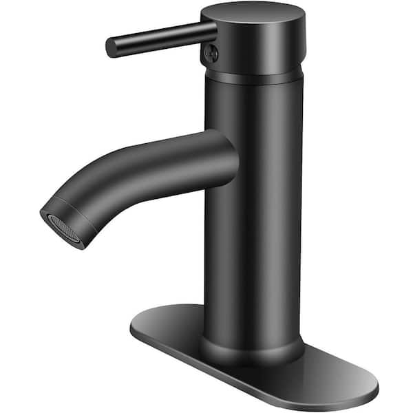 Single Handle Single Hole Bathroom Sink Faucet with Included Pop-up Drain and Anti Sling in Matte Black