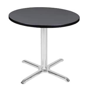Eiss 30 in. L Round Chrome and Grey Wood X-Base Table (Seats 4)