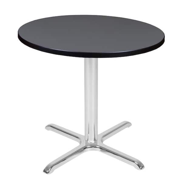 Regency Eiss 30 in. L Round Chrome and Grey Wood X-Base Table (Seats 4)