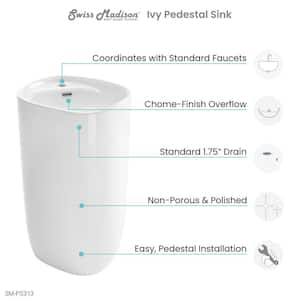 Ivy 1-Piece Glossy White Ceramic Square Pedestal Sink