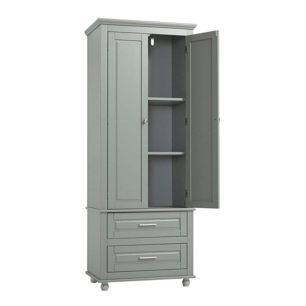 15.7 in. W x 24 in. D x 62.5 in. H Gray MDF Linen Cabinet with Adjustable Shelf 2 Drawers, 2 Doors price history on PriceWatchPro