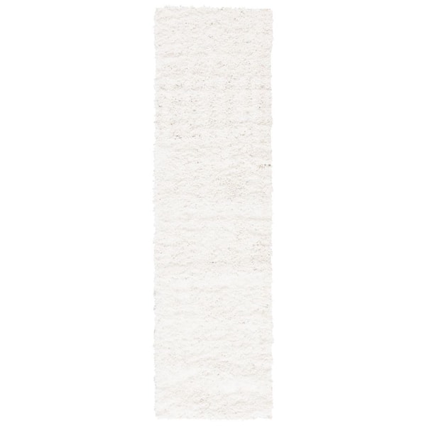 SAFAVIEH August Shag White 2 ft. x 7 ft. Solid Runner Rug
