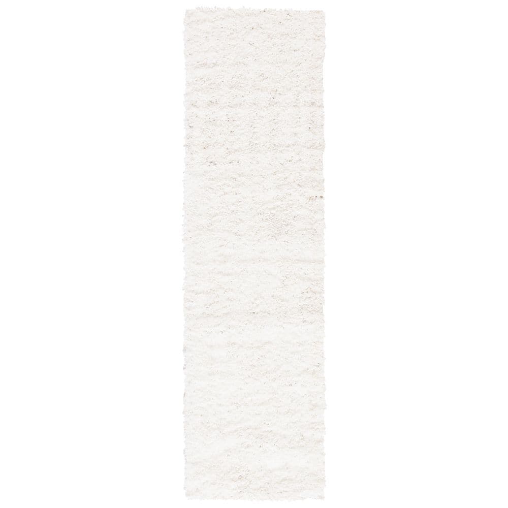 White Shack Rugs SAFAVIEH August Shag White 2 ft. x 9 ft. Solid Runner Rug AUG200A-29W ...