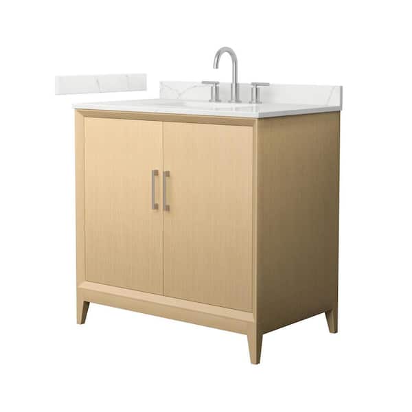 Wyndham Collection Janna 36 in. Single Freestanding White Oak Bath Vanity with Giotto Quartz Top (Assembled)