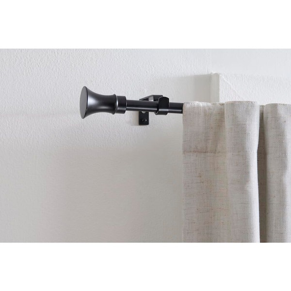 36 in. - 66 in. Telescoping 3/4 in. Curtain Rod Kit in Matt Black with Trumpet Finial