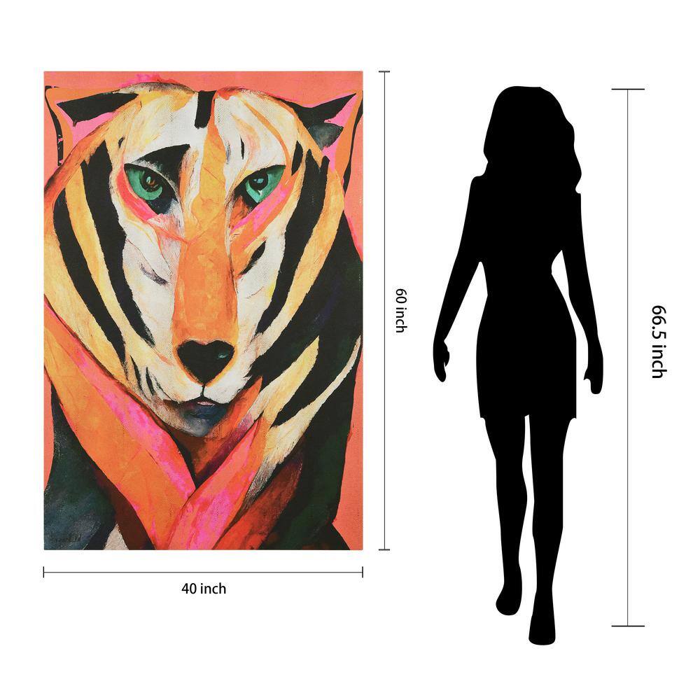 Vibrant Tiger Abstract Art on Gold Shagreen Canvas, 60" x 40"