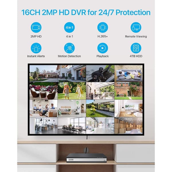 ZOSI 16-Channel 1080p 4TB Hard Drive DVR Security Camera System