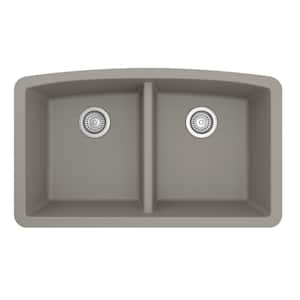 Undermount Quartz/Granite Composite 32 in. 50/50 Double Bowl Kitchen Sink in Concrete