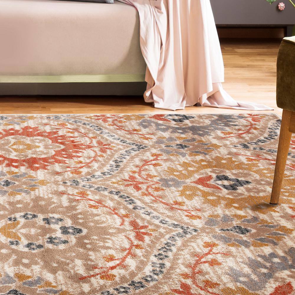 Ginger Floral Synthetic Reversible Area Rug, 7' x 9'