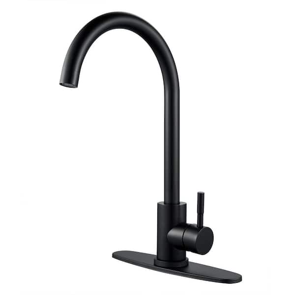 13.3 in. H Single Handle Deck Mount Standard Kitchen Faucet with Deck Plate in Matte Black