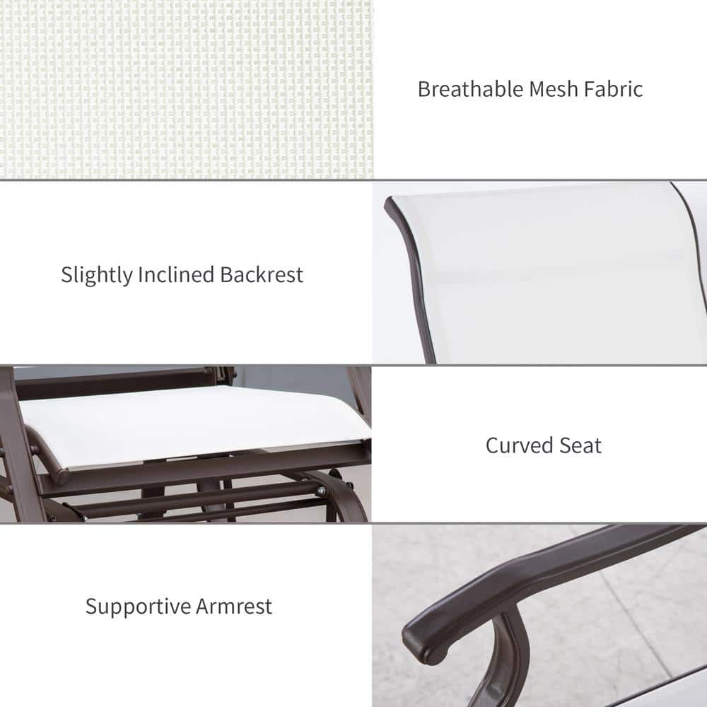 Outsunny Cream White Mesh Outdoor Glider Chair with Steel Frame