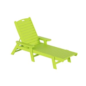Harlo Lime HDPE All Weather Fade Proof Plastic Reclining Adjustable Backrest Outdoor Patio Chaise Lounge Armchair