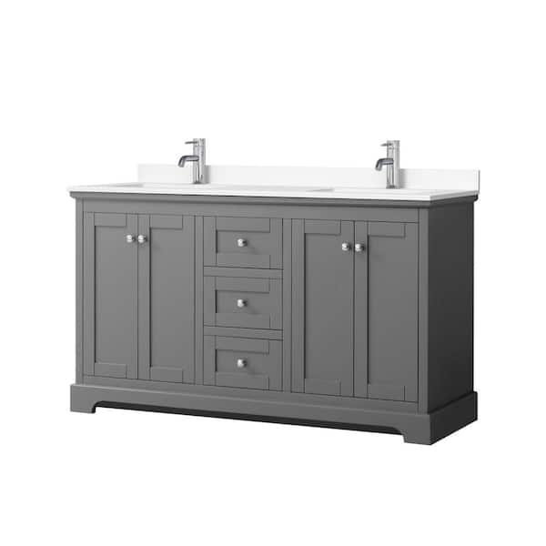 Wyndham Collection Avery 60in.Wx22 in.D Double Vanity in Dark Gray with Cultured Marble Vanity Top in White with White Basins