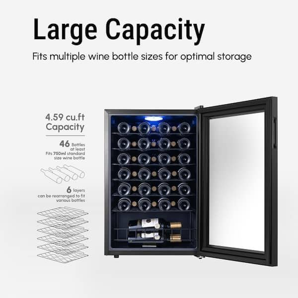 47-Bottle Single Zone Freestanding Compressor Wine Cooler Fridge Cellar Cooling Unit in Stainless Steel with Wave Racks