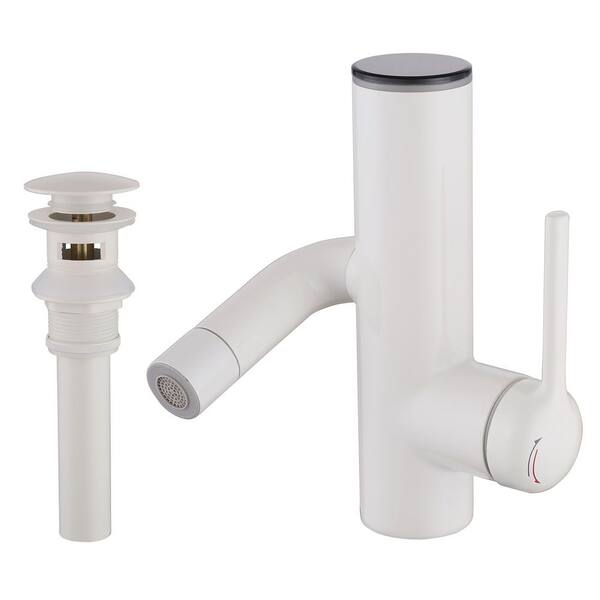 AIMADI LED Temperature Display Single Handle Single Hole Bathroom Faucet with Drain Assembly and Swivel Spout in Milk White