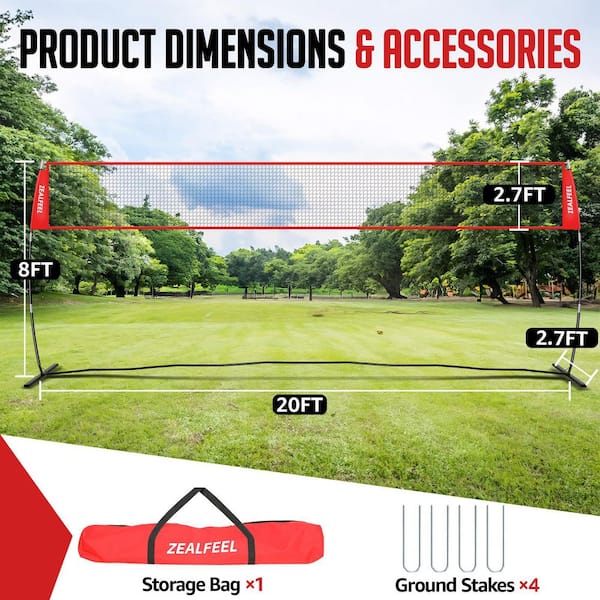 ZEALFEEL Adjustable Portable 20 ft. Volleyball Training Net with