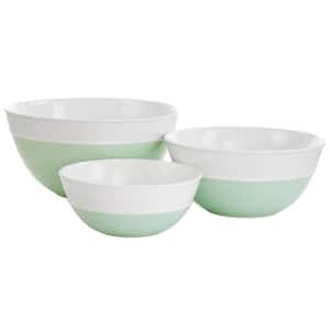 3-Piece Stoneware Duo-Tone Nesting Mixing Bowl Set in Mint and White