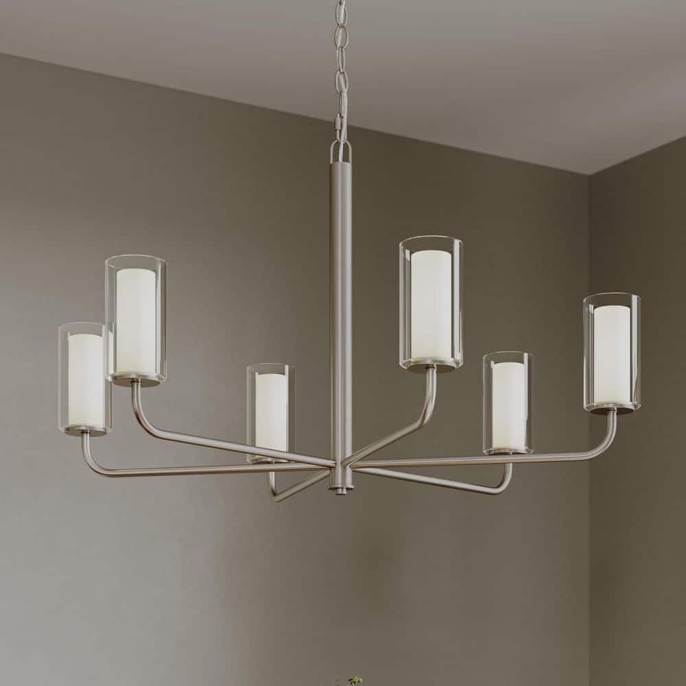 Mack 60-Watt 6-Light Brushed Nickel Modern Traditional Chandelier with Layered Glass Shades price history on PriceWatchPro