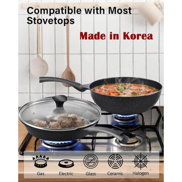 Country Kitchen Induction Cookware Sets - 13 Piece Nonstick Cast Aluminum Pots and Pans with Bakelite Handles, Glass Lids (Navy)