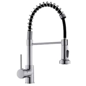 Single Handle Pull Down Sprayer Kitchen Faucet with Advanced Spray 1 Hole Brass Kitchen Vanity Faucet in Polished Chrome