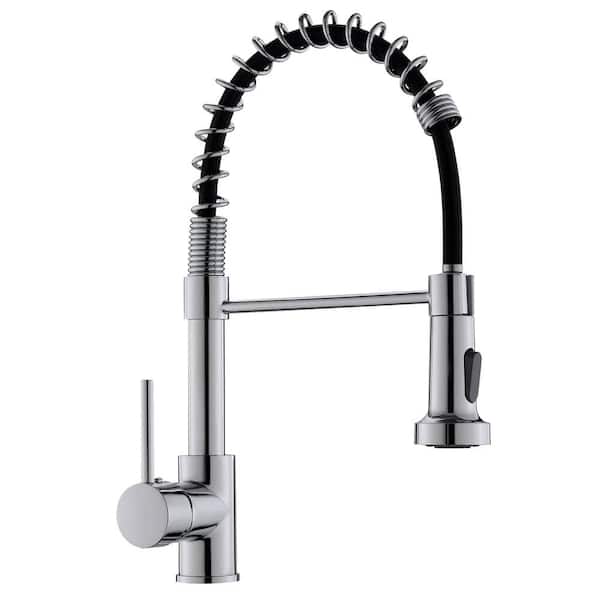 AIMADI Single Handle Pull Down Sprayer Kitchen Faucet with Advanced Spray 1 Hole Brass Kitchen Vanity Faucet in Polished Chrome