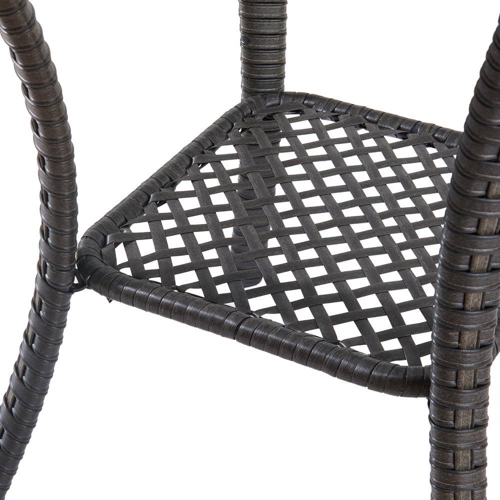 Brown Square Wicker Outdoor Glass Side Table with Storage