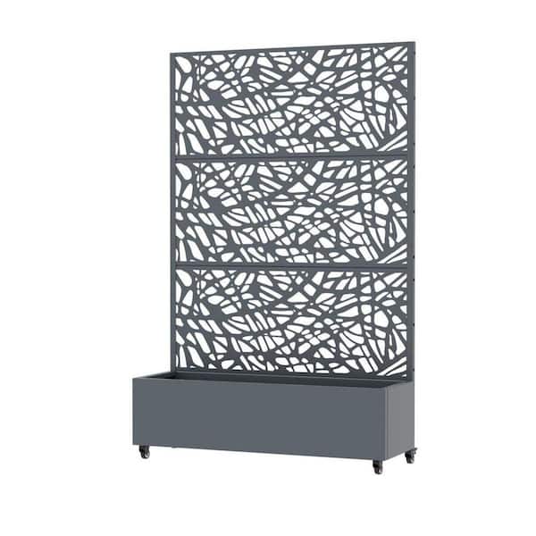 72 in. H x 47 in. L Gray Metal Rectangular Planter Box with Trellis Outdoor Garden Planter for Climbing Plants
