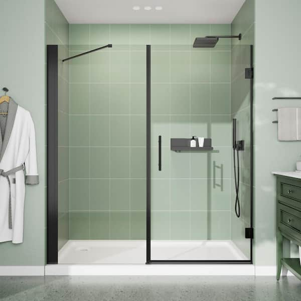 72 in. W x 76 in. H Hinge Frameless Shower Door in Matter Black Finish Clear Glass Soft-closing Silent Door Bath Panel