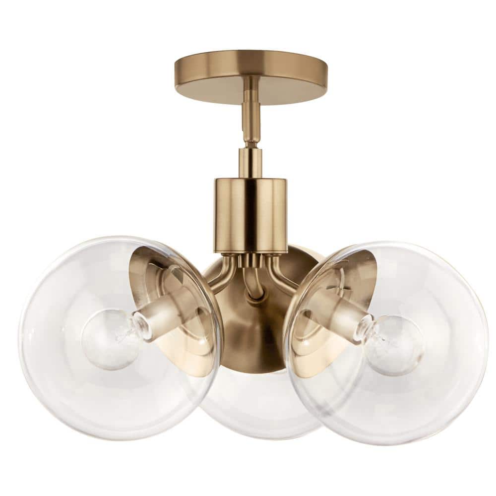 Champagne Bronze 3-Light Sputnik Chandelier with Clear Glass Shades