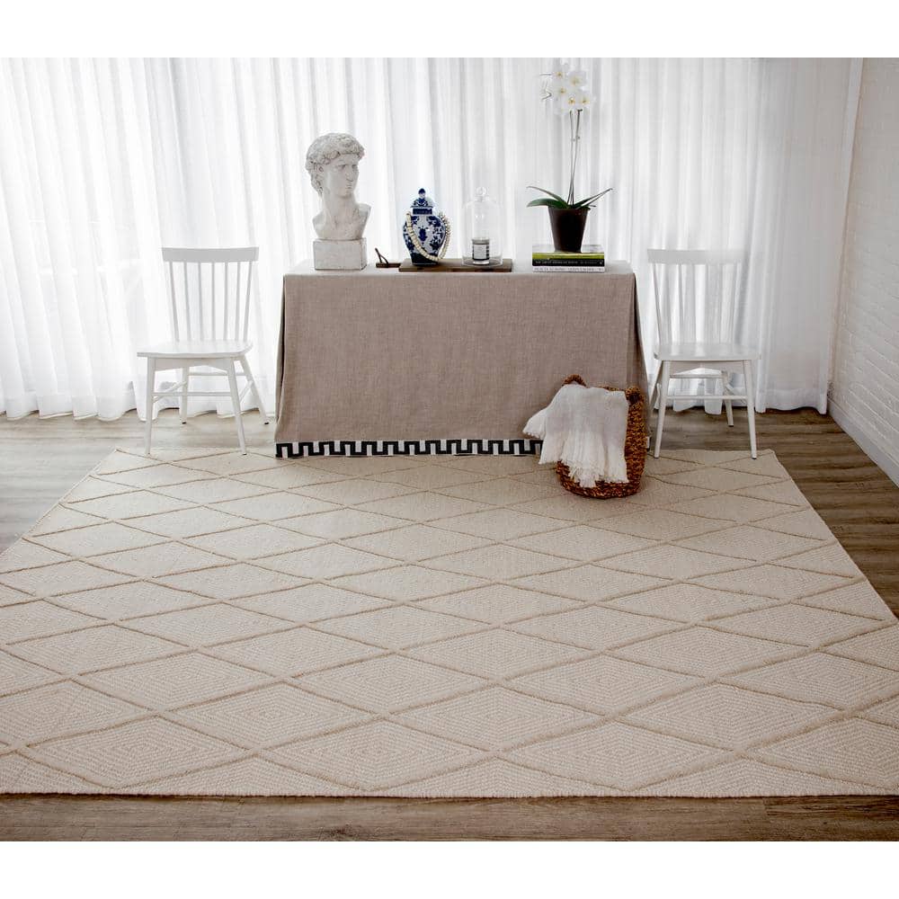 Langdon Beige Rectangular Wool Geometric Area Rug