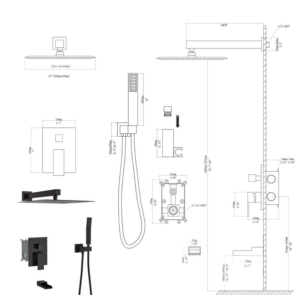 Large Oil-Rubbed Bronze Dual Rain Shower System with Handheld
