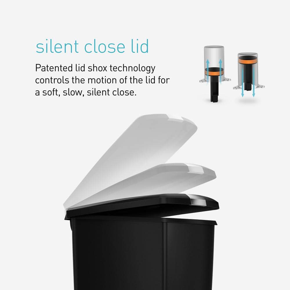40 Liter Slim Step Trash Can with Soft-Close Locking Lid, Black Plastic