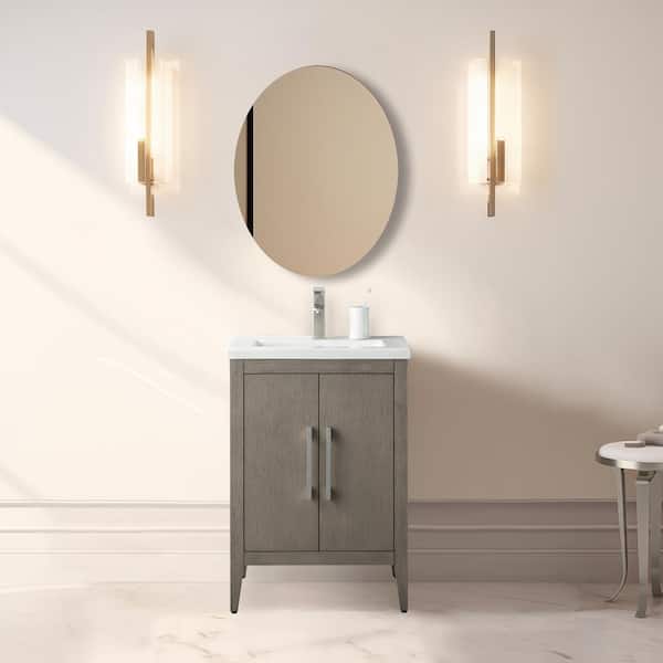 Vanity Art 24 in. W x 18.5 in D x 34 in. H Single Sink Bathroom Vanity Cabinet in Driftwood Gray with Ceramic Top