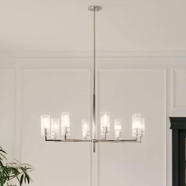 Velestino 40.25 in. 8-Light Polished Nickel Modern Shaded Cylinder Chandelier for Dining Room