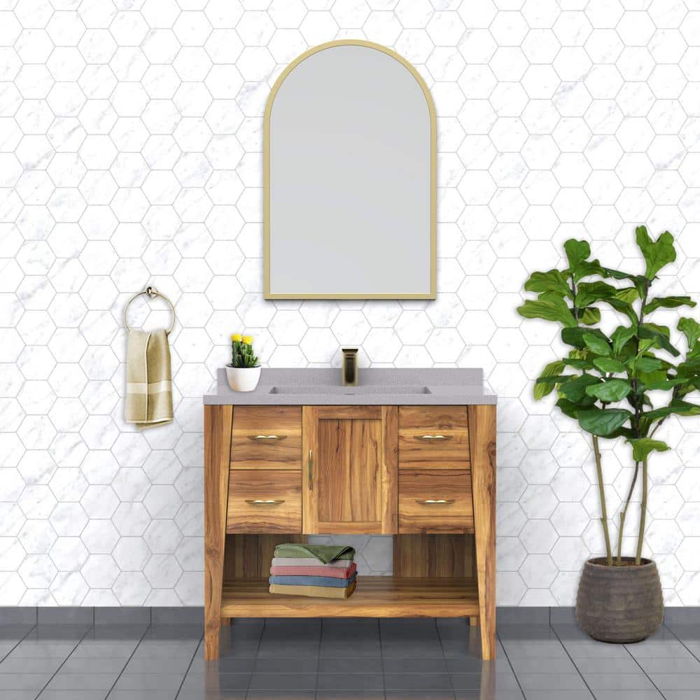 36" Earthy Teak Solid Wood Freestanding Vanity