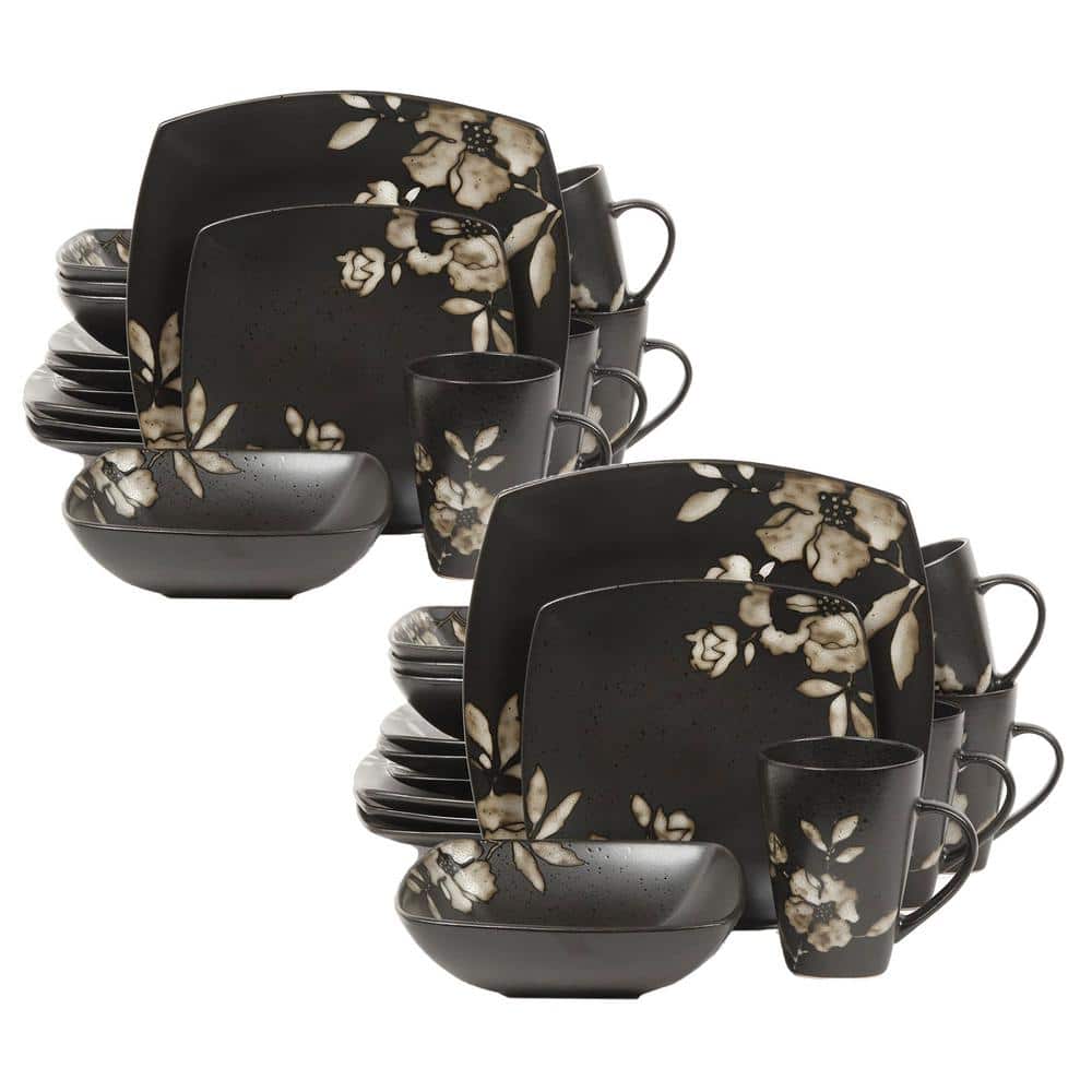 Gibson Elite Lanark 16 Piece Dinnerware Set w/Plates, Bowls, & Mugs (2