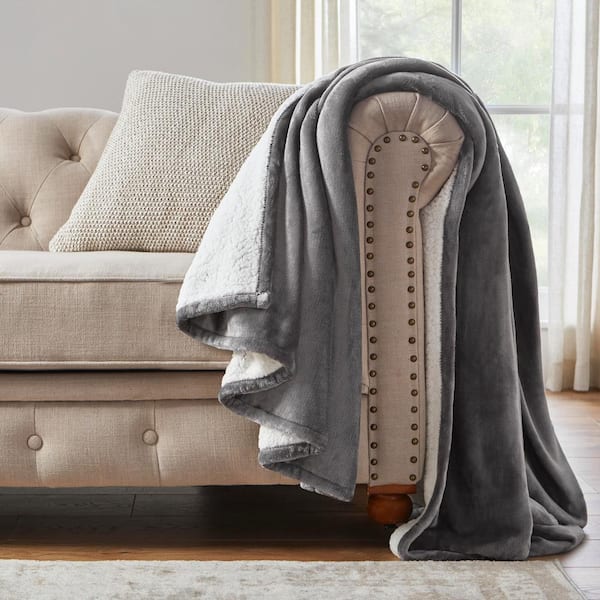 Home Decorators Collection Plush Gray Sherpa Throw Blanket ST50×60G - The Home  Depot