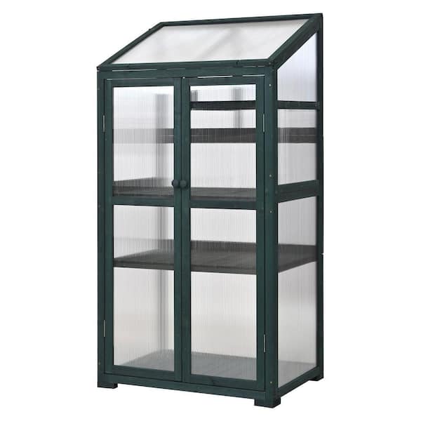31.5 in. W x 22.4 in. D x 62 in. H Green Wood Greenhouse Balcony Portable Cold Frame with Wheels and Adjustable Shelves