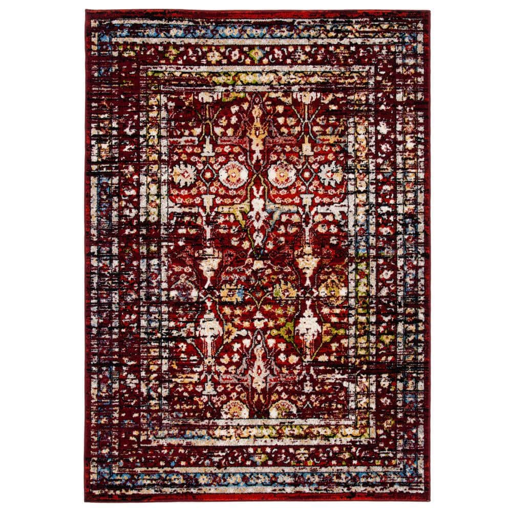 Red Synthetic Hand-knotted Round Area Rug