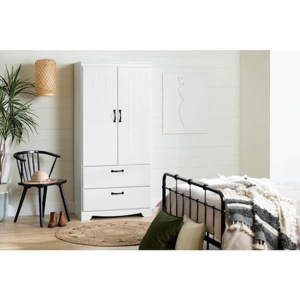 South Shore Farnel Pure White Particle Board 33 in. Armoire With Doors and Drawers