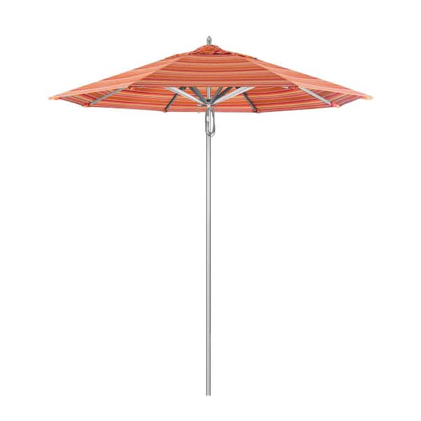 California Umbrella 7.5 ft. Silver Aluminum Commercial Market Patio Umbrella with Pulley Lift in Dolce Mango Sunbrella