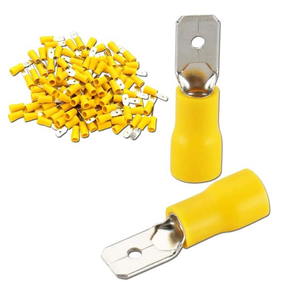 1/4 in. Male Quick Disconnect Vinyl Insulated Spade Wire Crimp Terminal 12-10 AWG 6.3mm Yellow 100-Pack